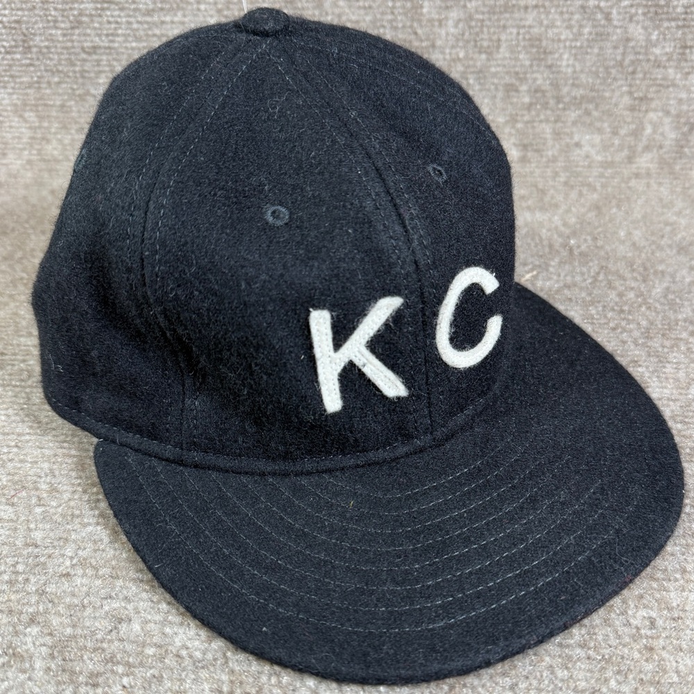 KC Sandlot Goods Kansas City Wool Baseball Hat Black Strap Back Buckle Flat Bill